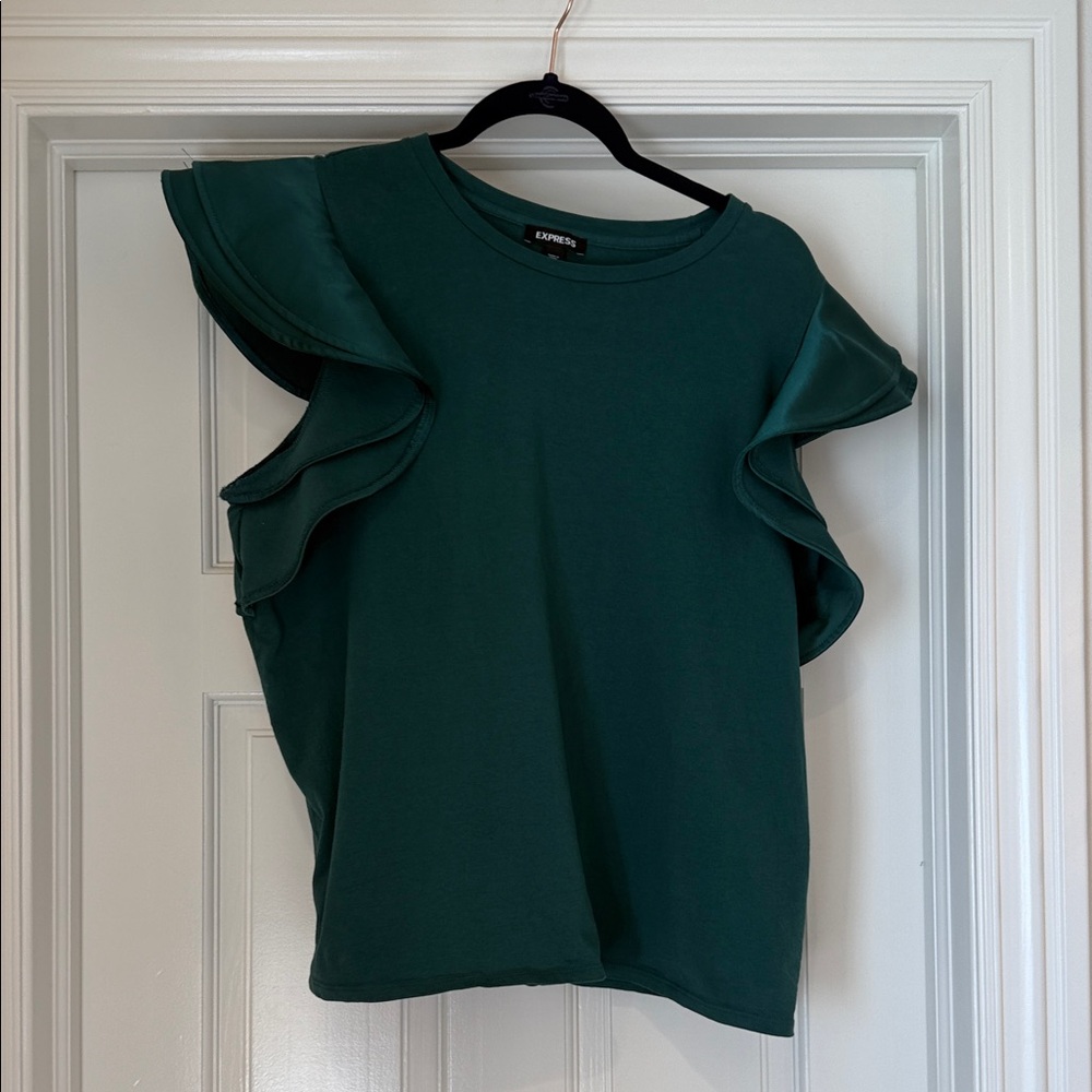 Express Emerald Ruffle Sleeve Blouse